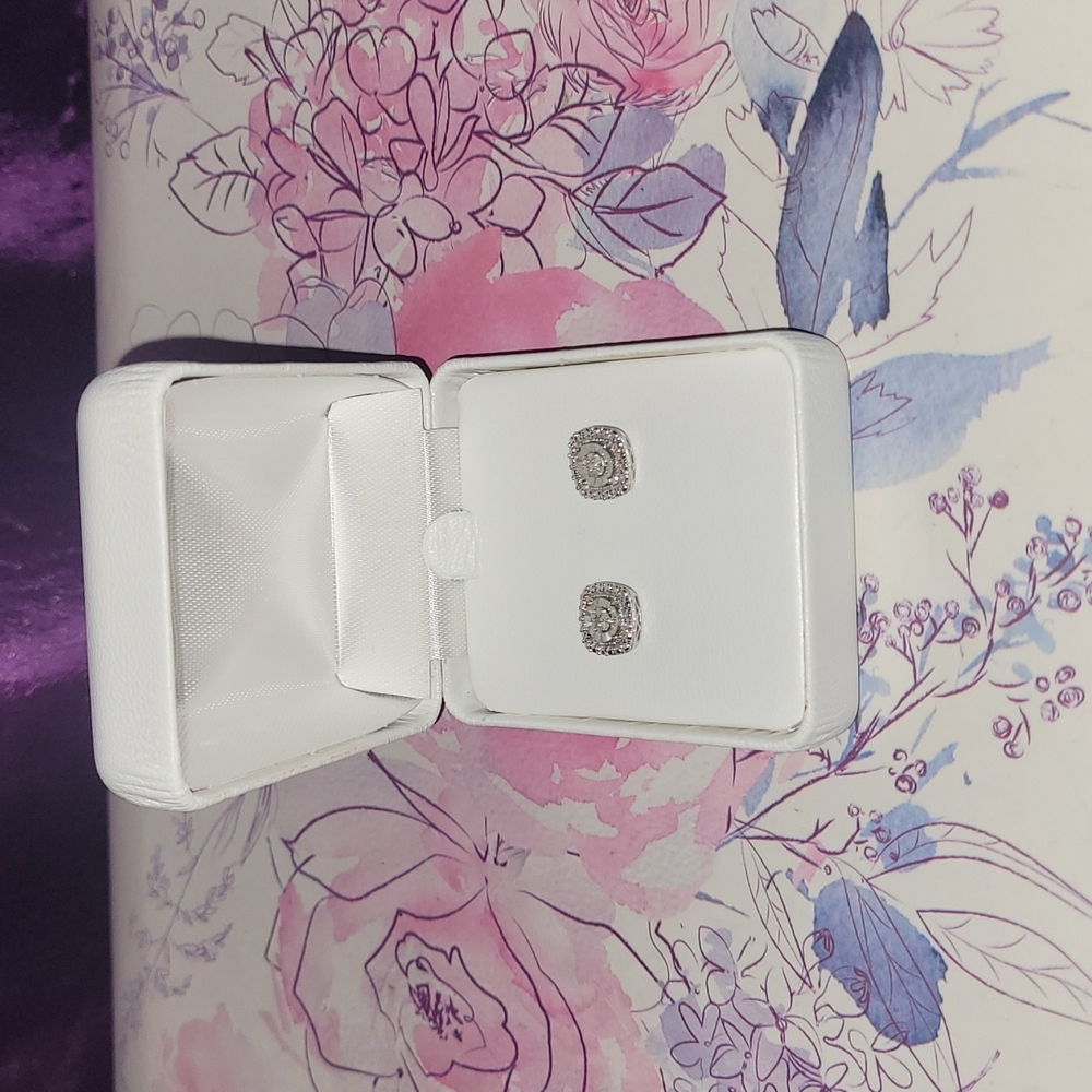 Belk & Co 1/10 ct. t.w. Diamond Square Stud Earrings in Sterling Silver